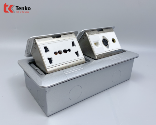 Ổ Cắm Điện Đôi 3 Chấu Âm Sàn Kèm Ổ LAN, Cổng MIDI 8PIN, Cổng Âm Thanh Chính Hãng Tenko TK-J04-06