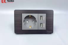 Ổ Cắm Chìm Chuẩn Đức Có USB Màu Đen Xám Âm Tường Mặt Hợp Kim Tenko TK-C7G-065