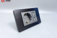 Ổ Cắm Chìm Chuẩn Đức Có USB Màu Đen Xám Âm Tường Mặt Hợp Kim Tenko TK-C7G-065