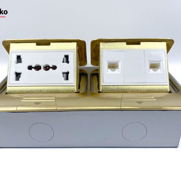 Ổ Cắm Điện Đôi 3 Chấu Âm Sàn Tích Hợp 2 Mạng LAN (RJ45) Chính Hãng Tenko TK-J04-02 Vàng