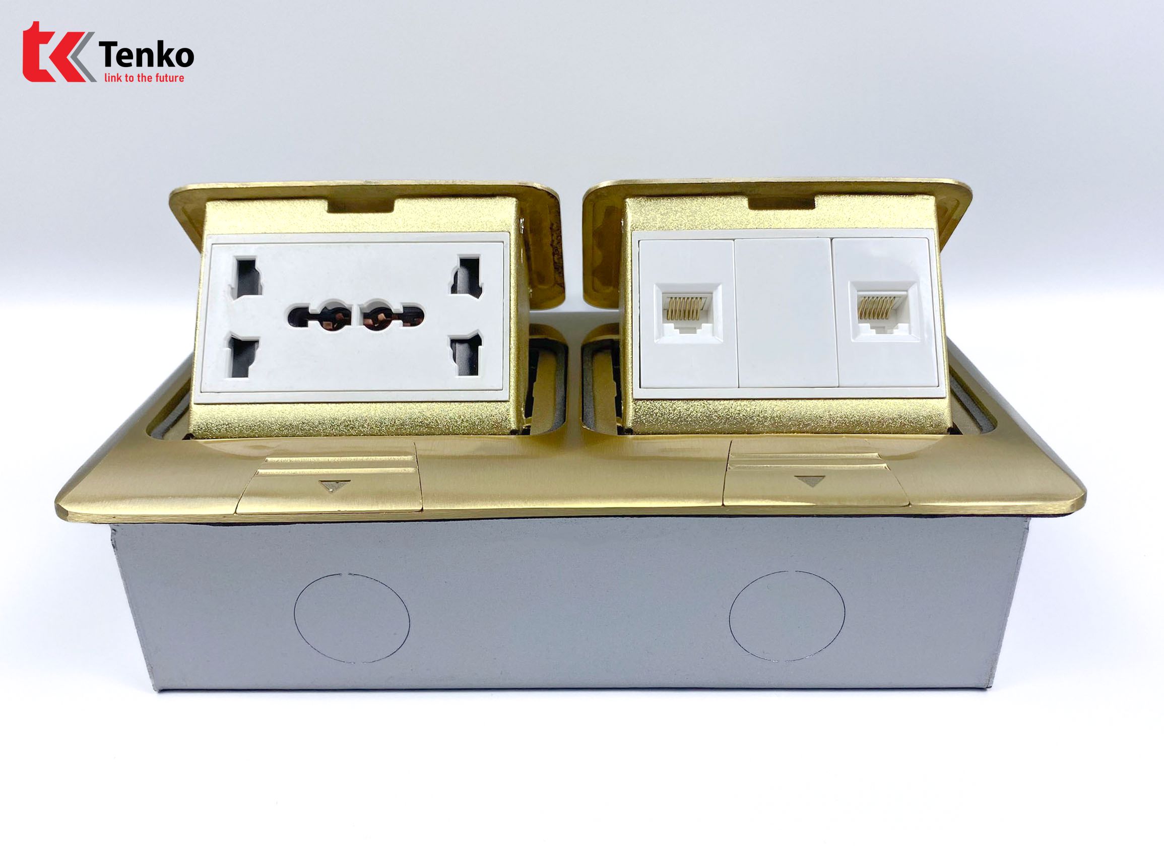 Ổ Cắm Điện Đôi 3 Chấu Âm Sàn Tích Hợp 2 Mạng LAN (RJ45) Chính Hãng Tenko TK-J04-02 Vàng