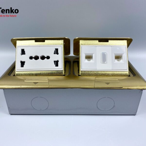 Ổ Cắm Điện Đôi 3 Chấu Âm Sàn Tích Hợp 2 Mạng LAN (RJ45), 1 HDMI Chính Hãng Tenko TK-J04-04 Vàng
