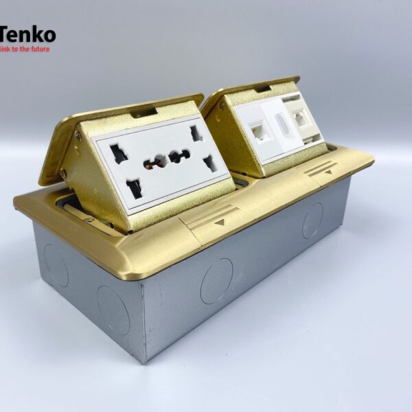 Ổ Cắm Điện Đôi 3 Chấu Âm Sàn Kèm Ổ Mạng, Điện Thoại Và HDMI Chính Hãng Tenko TK-J04-07 Vàng