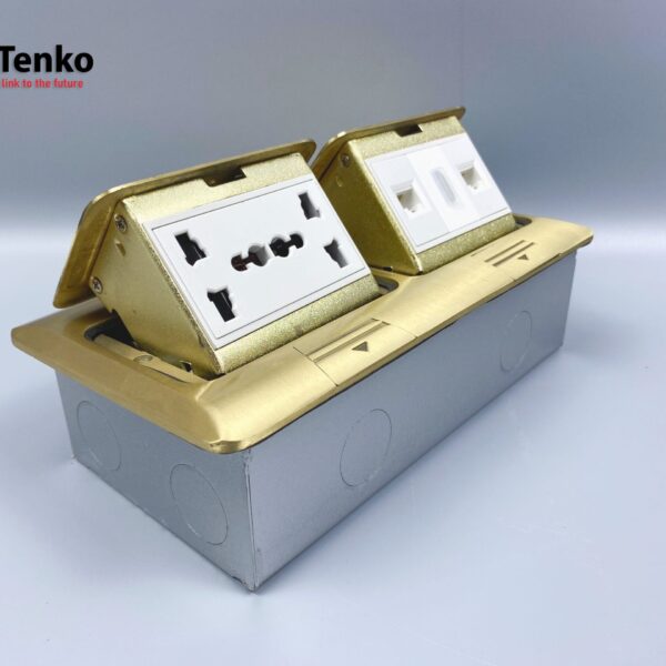 Ổ Cắm Điện Đôi 3 Chấu Âm Sàn Tích Hợp 2 Mạng LAN (RJ45), 1 HDMI Chính Hãng Tenko TK-J04-04 Vàng