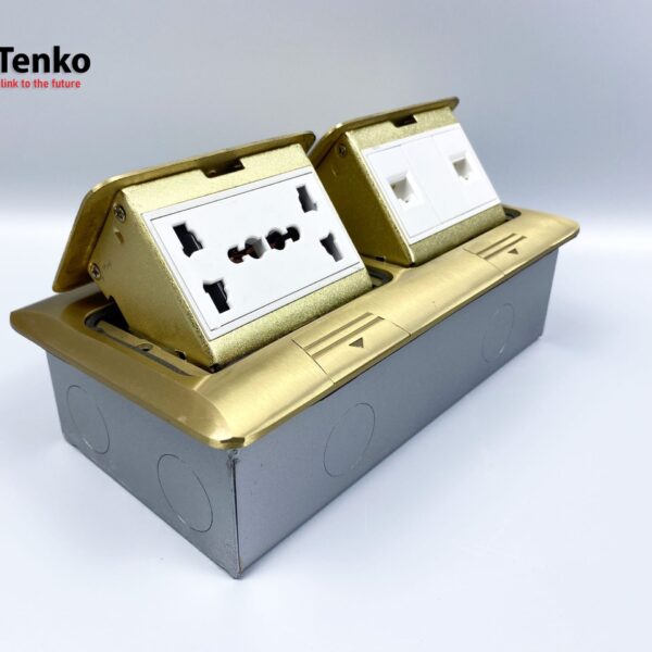 Ổ Cắm Điện Đôi 3 Chấu Âm Sàn Tích Hợp 2 Mạng LAN (RJ45) Chính Hãng Tenko TK-J04-02 Vàng