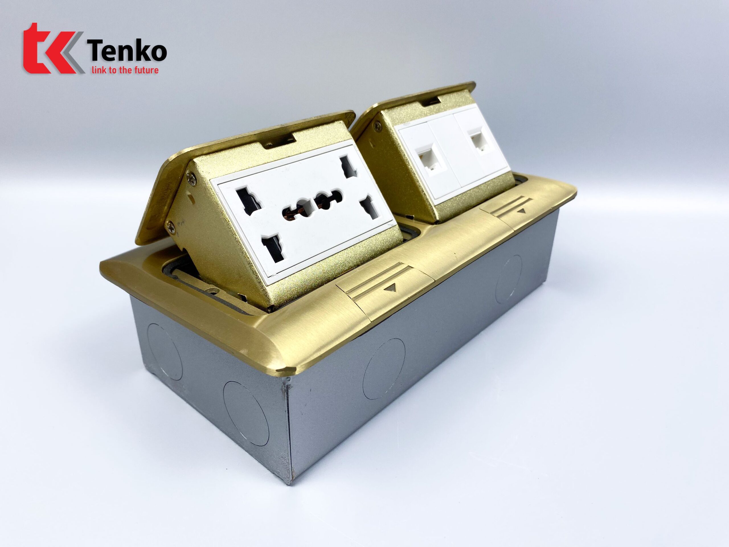 Ổ Cắm Điện Đôi 3 Chấu Âm Sàn Tích Hợp 2 Mạng LAN (RJ45) Chính Hãng Tenko TK-J04-02 Vàng