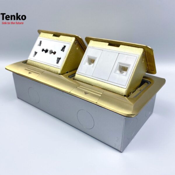 Ổ Cắm Điện Đôi 3 Chấu Âm Sàn Tích Hợp 2 Mạng LAN (RJ45) Chính Hãng Tenko TK-J04-02 Vàng