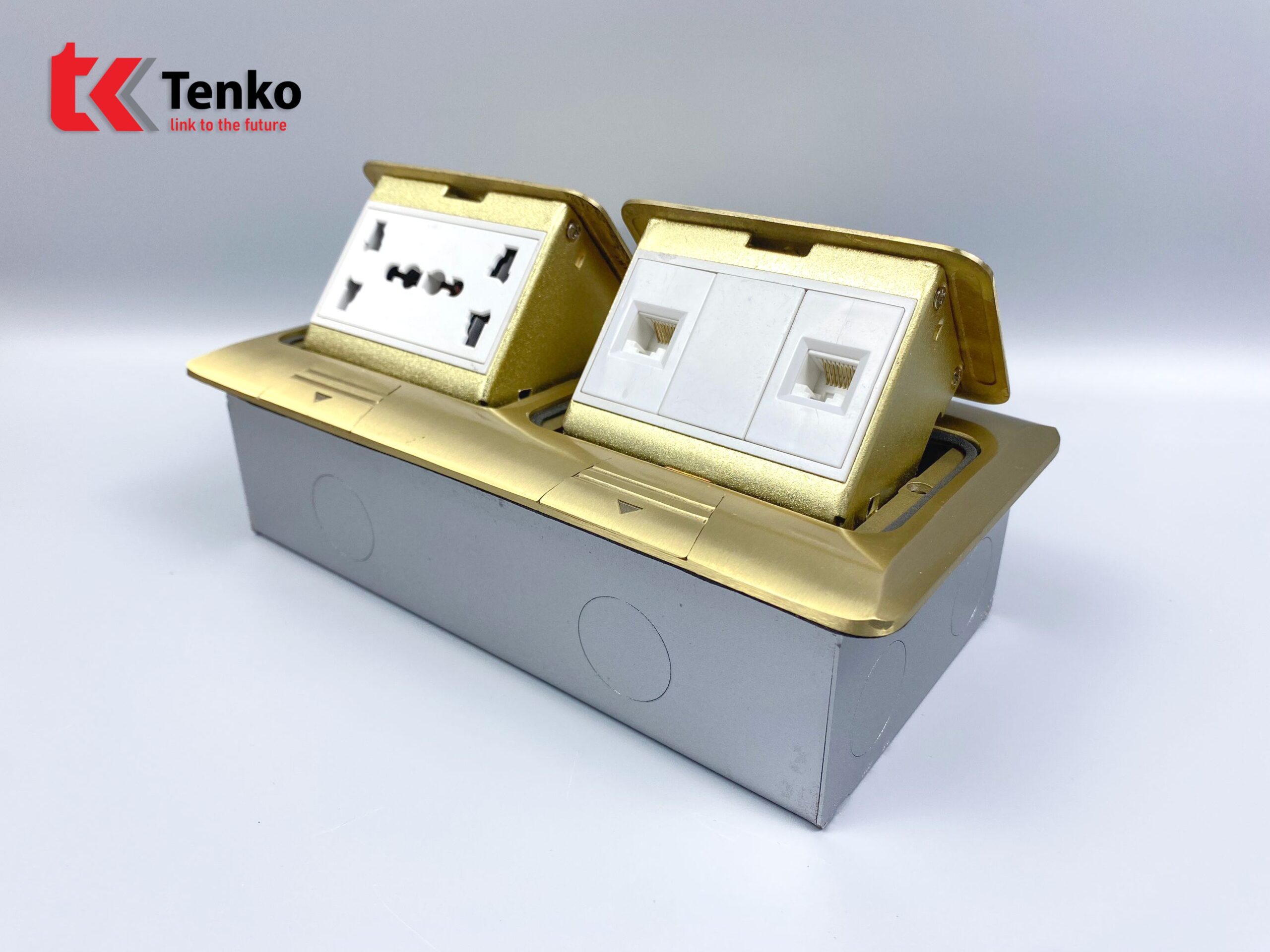 Ổ Cắm Điện Đôi 3 Chấu Âm Sàn Tích Hợp 2 Mạng LAN (RJ45) Chính Hãng Tenko TK-J04-02 Vàng