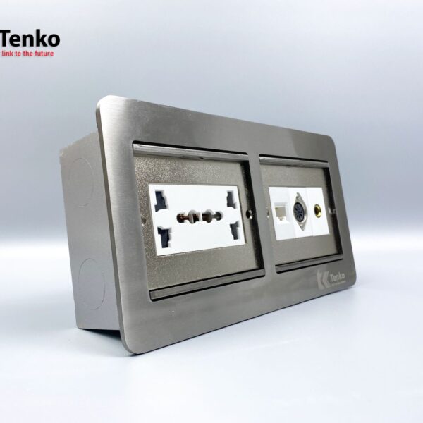 Ổ Cắm Điện Đôi 3 Chấu Âm Sàn Kèm Cổng Mạng, Cổng Âm Thanh và MIDI 8PIN Tenko TK-DS-211S08