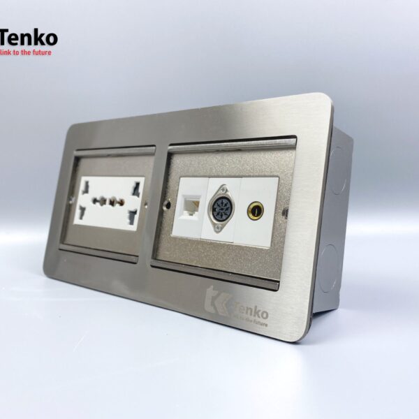 Ổ Cắm Điện Đôi 3 Chấu Âm Sàn Kèm Cổng Mạng, Cổng Âm Thanh và MIDI 8PIN Tenko TK-DS-211S08