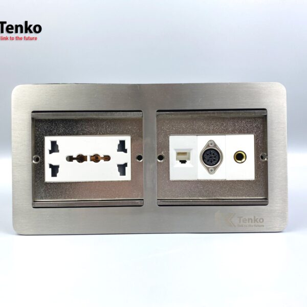 Ổ Cắm Điện Đôi 3 Chấu Âm Sàn Kèm Cổng Mạng, Cổng Âm Thanh và MIDI 8PIN Tenko TK-DS-211S08