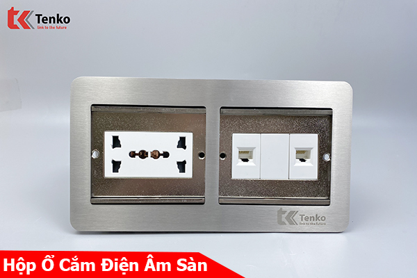 Ổ Cắm Điện Âm Sàn Đôi 3 Chấu Tích Hợp 2 Ổ Mạng LAN Chính Hãng Tenko TK-DS-211S06