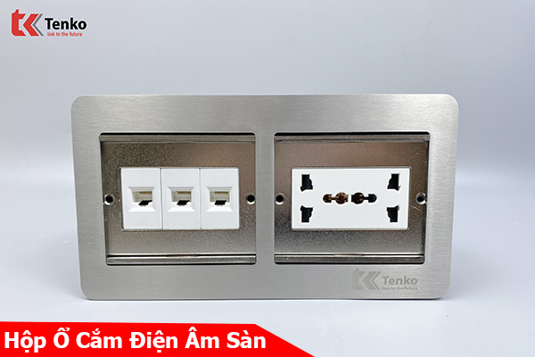 Ổ Cắm Điện Đôi 3 Chấu Âm Sàn Tích Hợp 3 Ổ LAN Mạng (RJ45) Chính Hãng Tenko TK-DS-211S07