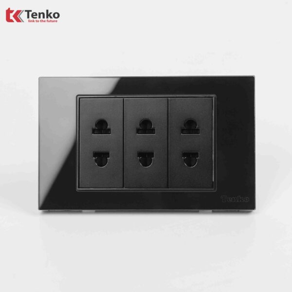 Ổ Cắm Điện Đôi 2 Chấu Âm Tường Mặt Kính Cường Lực Tenko TK-C18-020 Đen