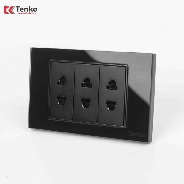 Ổ Cắm Điện Đôi 2 Chấu Âm Tường Mặt Kính Cường Lực Tenko TK-C18-020 Đen