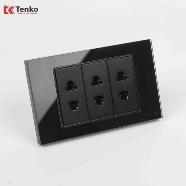 Ổ Cắm Điện Đôi 2 Chấu Âm Tường Mặt Kính Cường Lực Tenko TK-C18-020 Đen