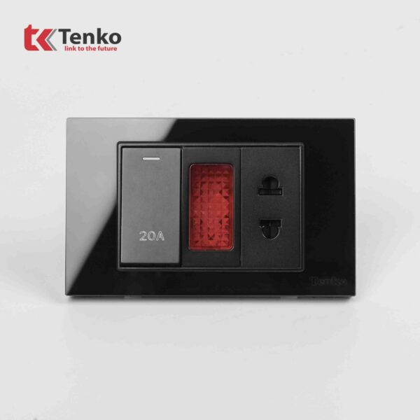 Ổ Cắm Công Tắc 20A Công Suất Cao Mặt Kính Cường Lực Tenko TK-C18-080 ĐEN
