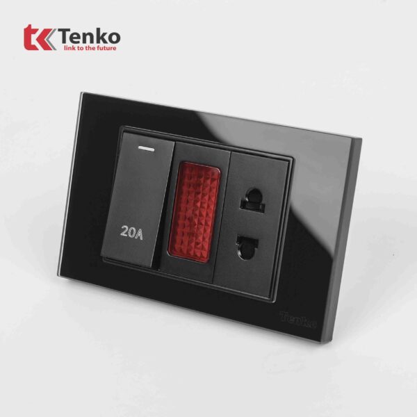 Ổ Cắm Công Tắc 20A Công Suất Cao Mặt Kính Cường Lực Tenko TK-C18-080 ĐEN
