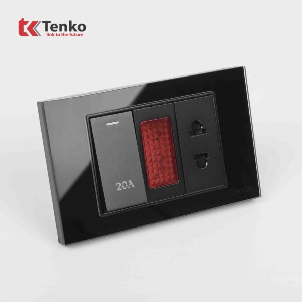 Ổ Cắm Công Tắc 20A Công Suất Cao Mặt Kính Cường Lực Tenko TK-C18-080 ĐEN