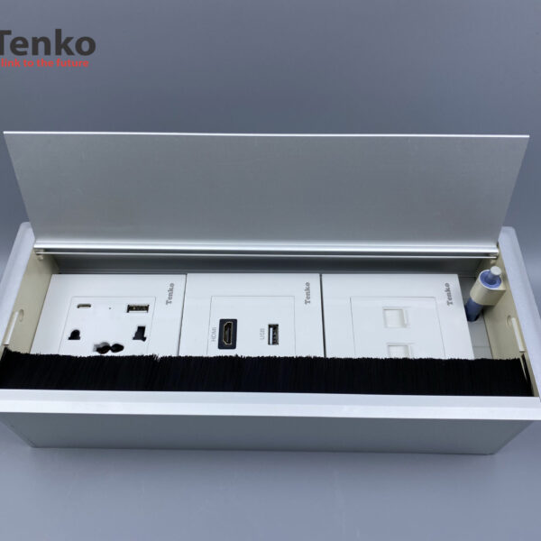 Hộp Ổ Điện Âm Bàn Họp Đa Năng, 2 Ổ Mạng LAN (RJ45), 2 USB, 1 HDMI, Box Nhôm Nguyên Khối Tenko TK-AB3S-08