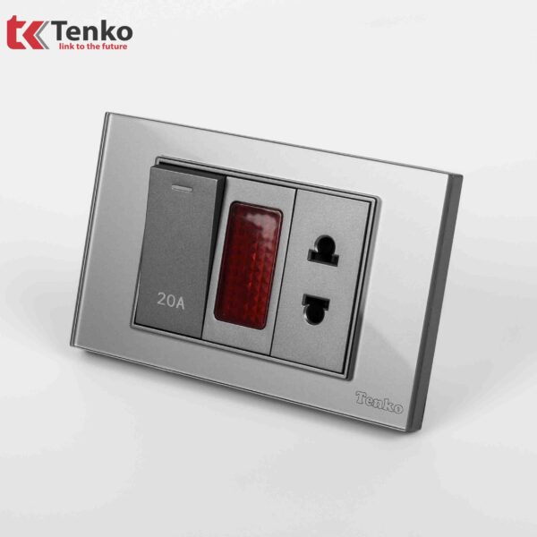 Ổ Cắm Và Công Tắc Điện 20A Công Suất Cao Mặt Kính Cường Lực Âm Tường Tenko TK-C18-080 Xám