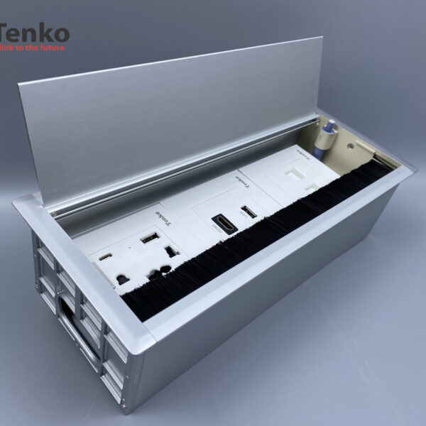 Hộp Ổ Điện Âm Bàn Họp Đa Năng, 2 Ổ Mạng LAN (RJ45), 2 USB, 1 HDMI, Box Nhôm Nguyên Khối Tenko TK-AB3S-08