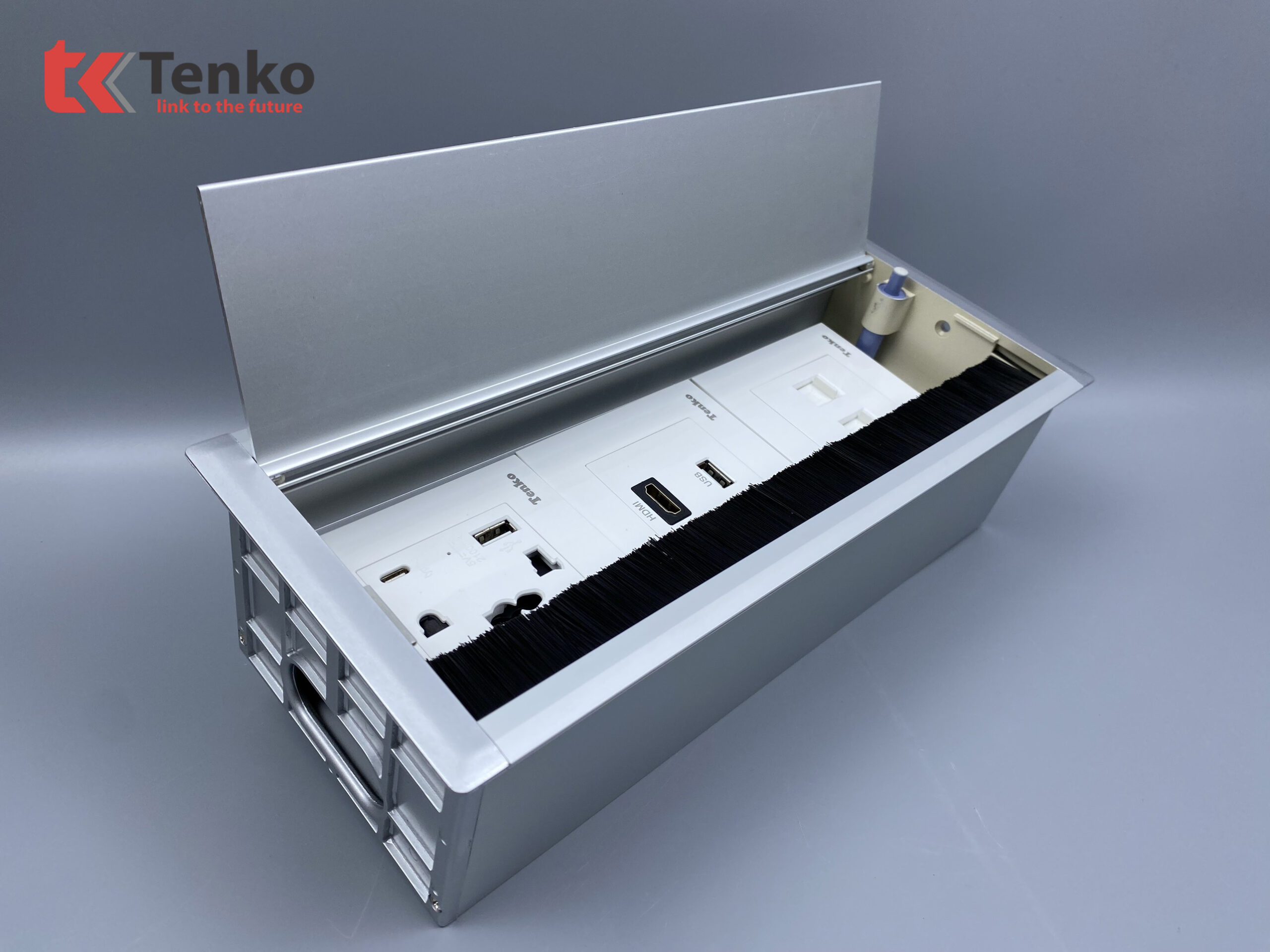 Hộp Ổ Điện Âm Bàn Họp Đa Năng, 2 Ổ Mạng LAN (RJ45), 2 USB, 1 HDMI, Box Nhôm Nguyên Khối Tenko TK-AB3S-08