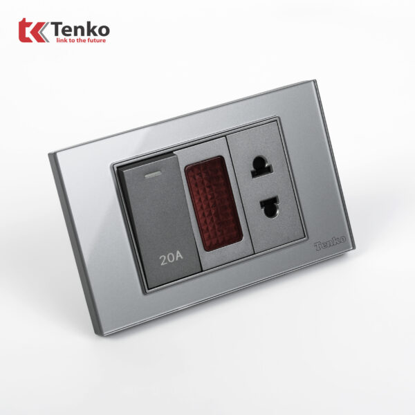 Ổ Cắm Và Công Tắc Điện 20A Công Suất Cao Mặt Kính Cường Lực Âm Tường Tenko TK-C18-080 Xám