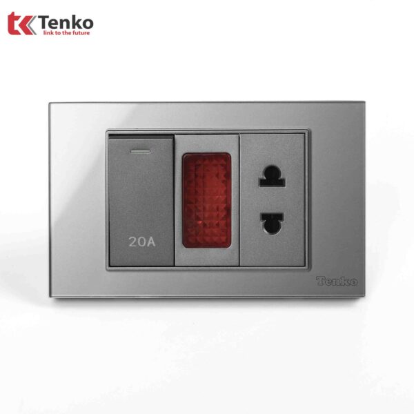 Ổ Cắm Và Công Tắc Điện 20A Công Suất Cao Mặt Kính Cường Lực Âm Tường Tenko TK-C18-080 Xám