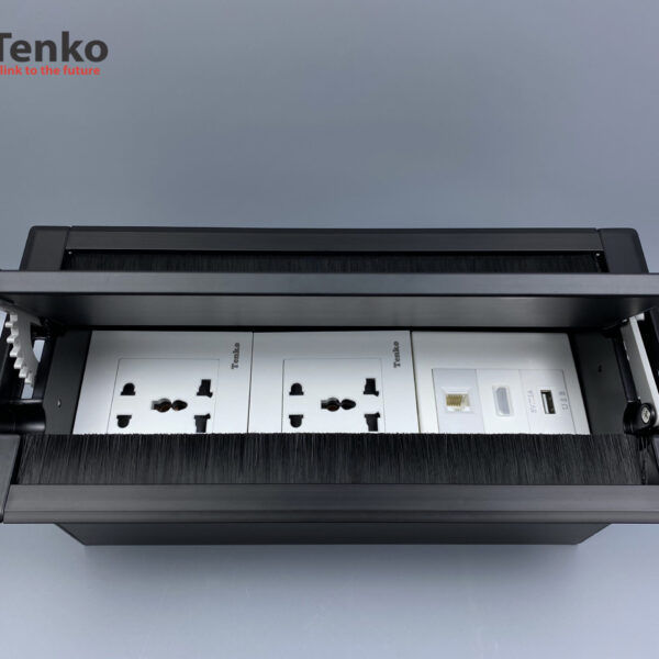 Hộp Điện Âm Bàn Mở 2 Chiều 2 Ổ Cắm Điện Đa Năng, 1 Mạng LAN (RJ45), 1 HDMI Và 1 USB Tenko TK-HC3S-06 Đen