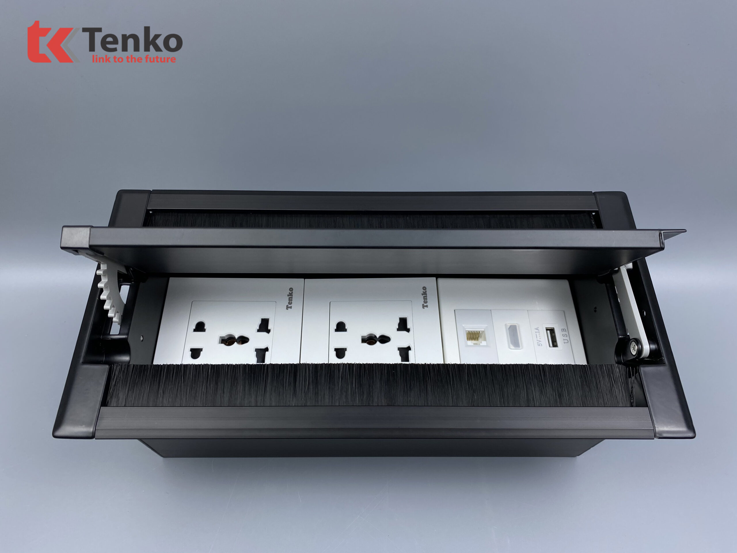 Hộp Điện Âm Bàn Mở 2 Chiều 2 Ổ Cắm Điện Đa Năng, 1 Mạng LAN (RJ45), 1 HDMI Và 1 USB Tenko TK-HC3S-06 Đen