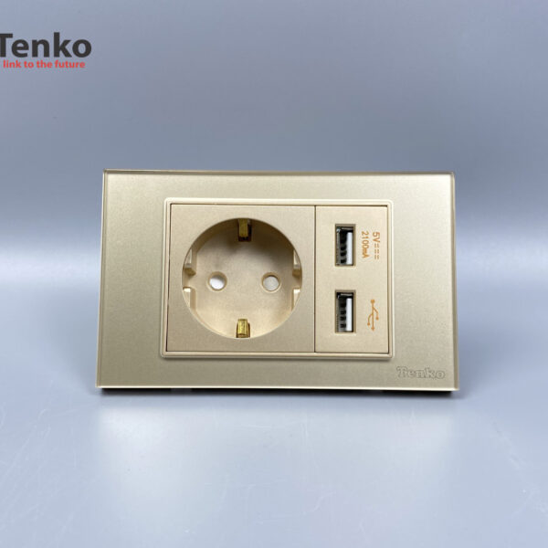 Ổ Cắm Chìm Chuẩn Đức Có USB Mặt Kính Cường Lực Tenko TK-C18-065 Vàng