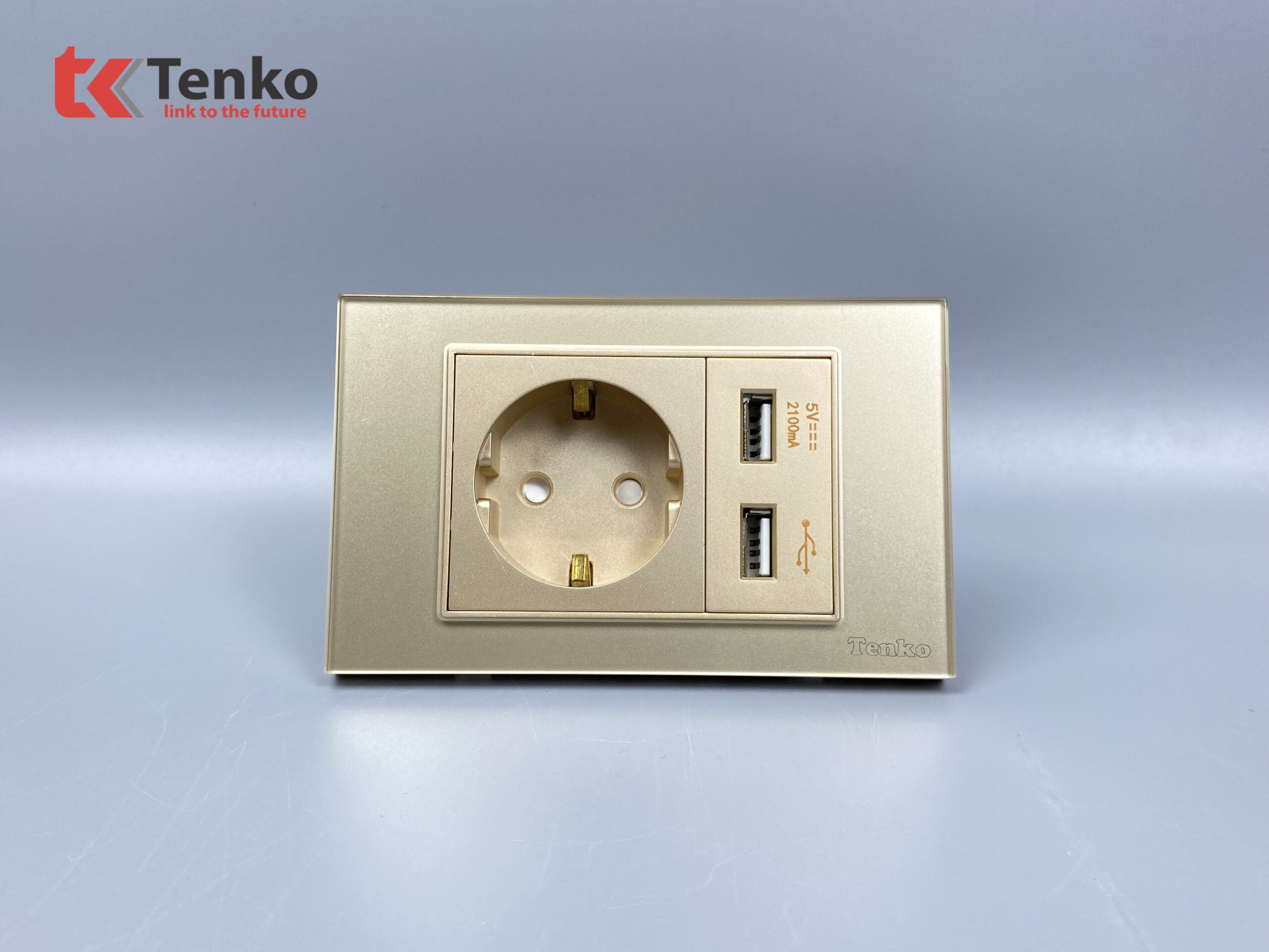 Ổ Cắm Chìm Chuẩn Đức Có USB Mặt Kính Cường Lực Tenko TK-C18-065 Vàng