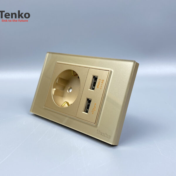 Ổ Cắm Chìm Chuẩn Đức Có USB Mặt Kính Cường Lực Tenko TK-C18-065 Vàng