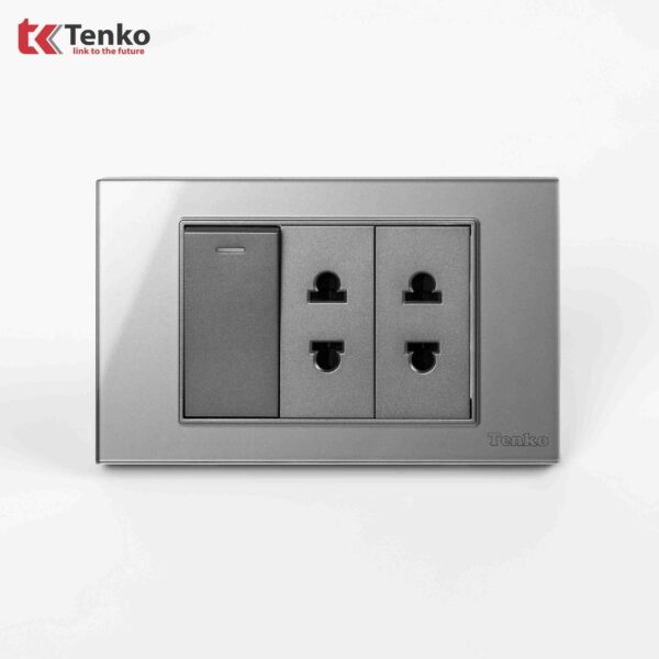 Bộ Công Tắc Ổ Cắm Điện Âm Tường Mặt Kính Cường Lực Màu Xám TENKO TK-C18-025