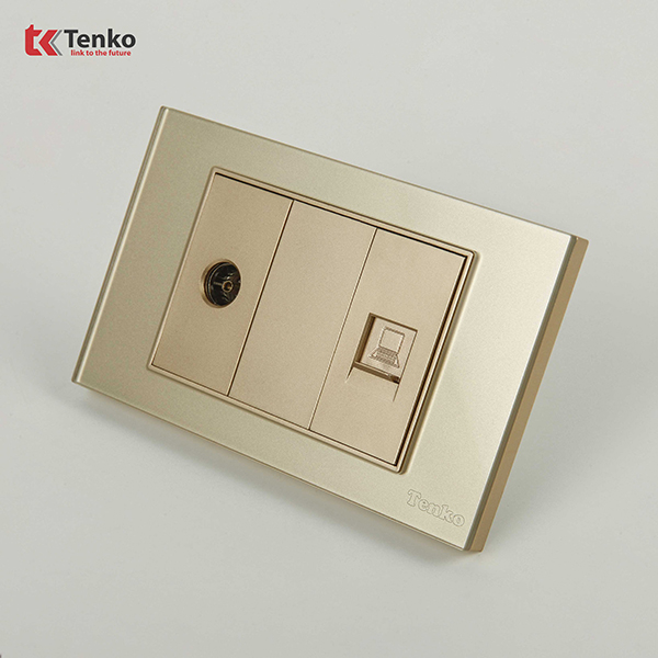 Ổ Cắm Cáp Đồng Trục Và LAN (Mạng) Mặt Kính Cường Lực TENKO TK-C18-075 Vàng