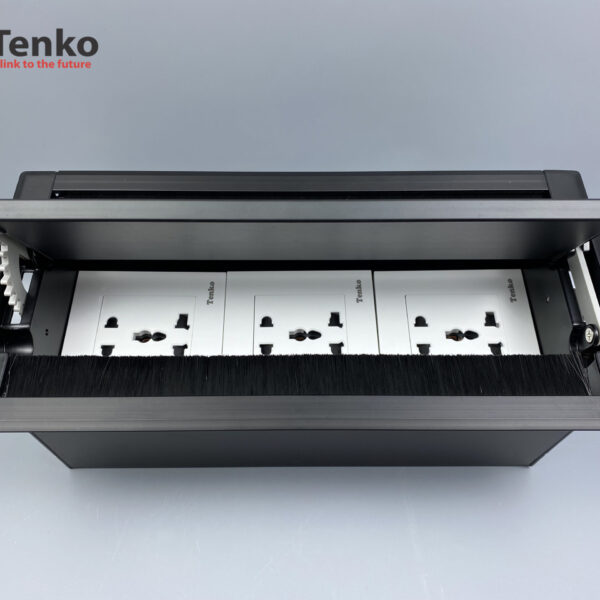 Hộp Nhôm Âm Bàn Mở 2 Chiều 3 Ổ Cắm Điện Đa Năng Tenko TK-HC3S-01 Đen