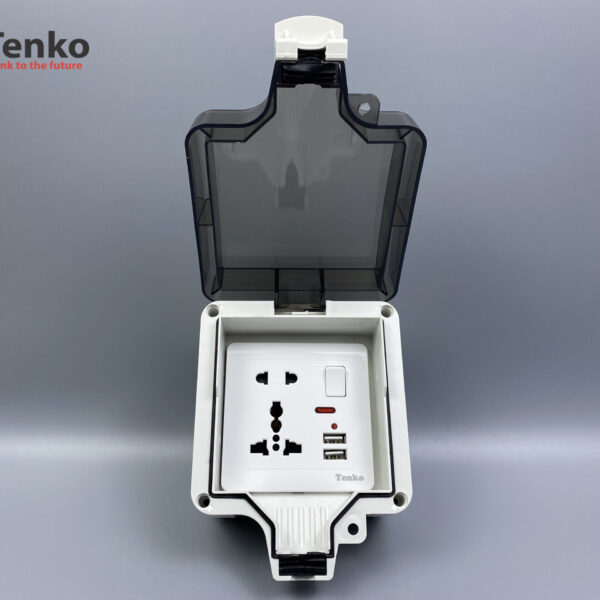 Ổ Cắm Đôi 3 Chấu Có Công Tắc Và USB Chống Nước Chính Hãng Tenko TK-IP66-03