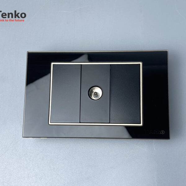 Ổ Cắm TV Âm tường Mặt Kính Cường Lực TENKO TK-C18-071 Đen Viền Vàng