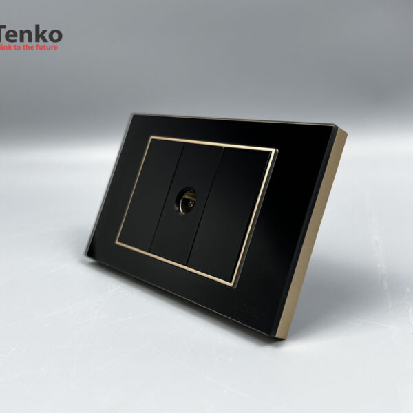 Ổ Cắm TV Âm tường Mặt Kính Cường Lực TENKO TK-C18-071 Đen Viền Vàng