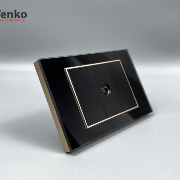 Ổ Cắm TV Âm tường Mặt Kính Cường Lực TENKO TK-C18-071 Đen Viền Vàng