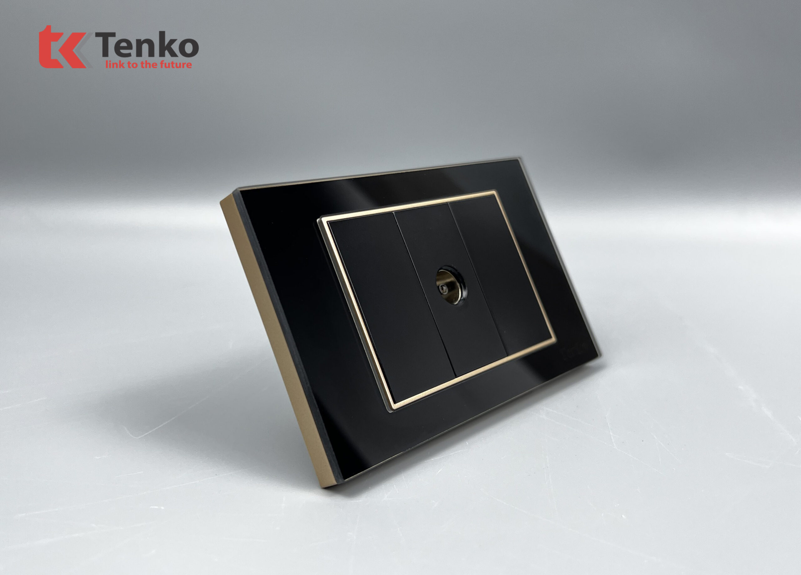 Ổ Cắm TV Âm tường Mặt Kính Cường Lực TENKO TK-C18-071 Đen Viền Vàng