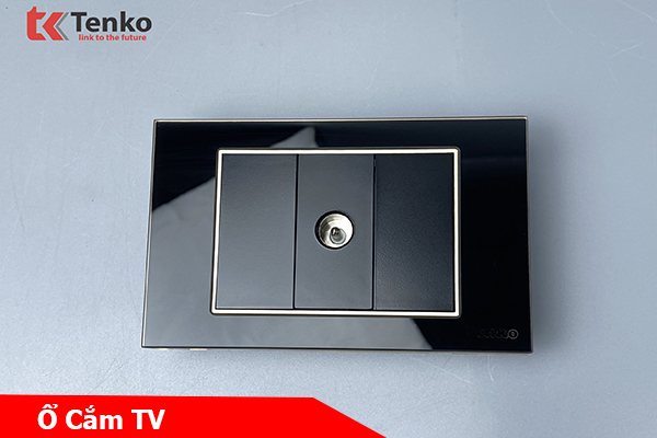 Ổ Cắm TV Âm tường Mặt Kính Cường Lực TENKO TK-C18-071 Đen Viền Vàng