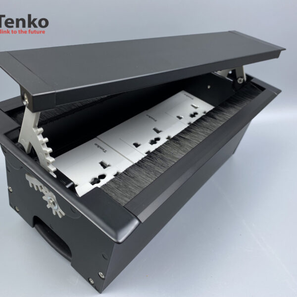 Hộp Nhôm Âm Bàn Mở 2 Chiều 3 Ổ Cắm Điện Đa Năng Tenko TK-HC3S-01 Đen