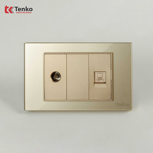 Ổ Cắm Cáp Đồng Trục Và LAN (Mạng) Mặt Kính Cường Lực TENKO TK-C18-075 Vàng