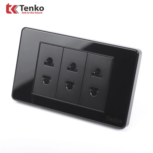 Ổ Cắm Điện Đôi 2 Chấu Âm Tường Mặt Nhựa Epoxy Màu Đen Tenko TK-C9-020