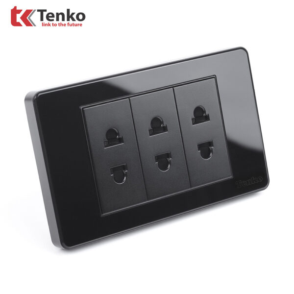 Ổ Cắm Điện Đôi 2 Chấu Âm Tường Mặt Nhựa Epoxy Màu Đen Tenko TK-C9-020