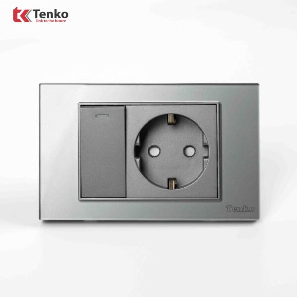 Công Tắc Ổ Cắm Điện Âm tường Mặt Kính Cường Lực Xám TENKO TK-C18-060