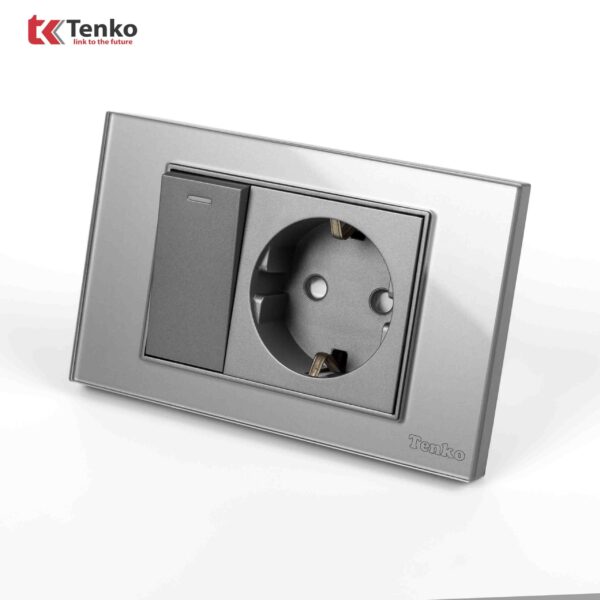 Công Tắc Ổ Cắm Điện Âm tường Mặt Kính Cường Lực Xám TENKO TK-C18-060