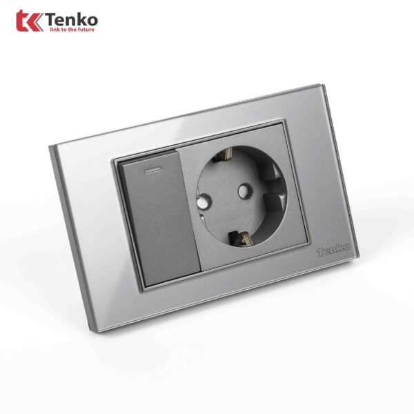 Công Tắc Ổ Cắm Điện Âm tường Mặt Kính Cường Lực Xám TENKO TK-C18-060